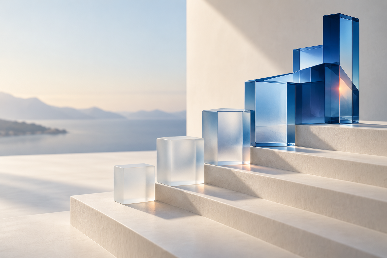 Conceptual glass structures becoming a coherent whole, representing a considered implementation journey