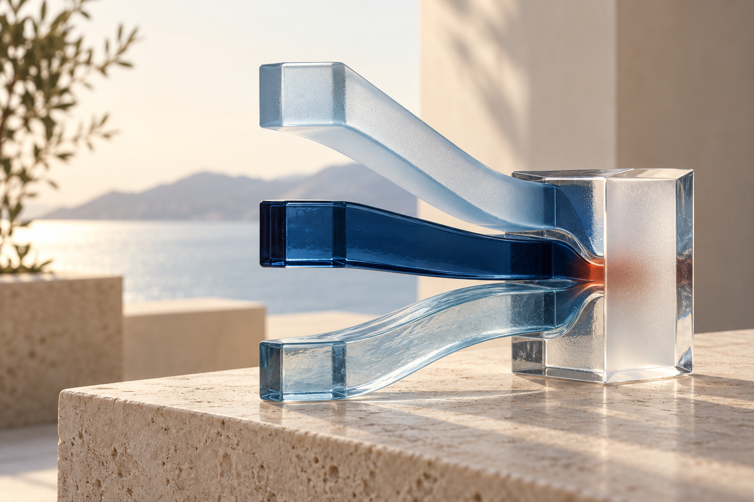 Conceptual glass channels joining into a single working structure